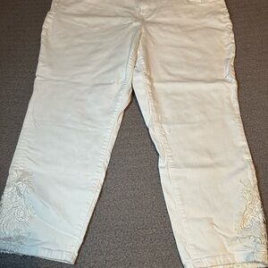 Maurices Cream Cropped Capris with Embroidered Hem